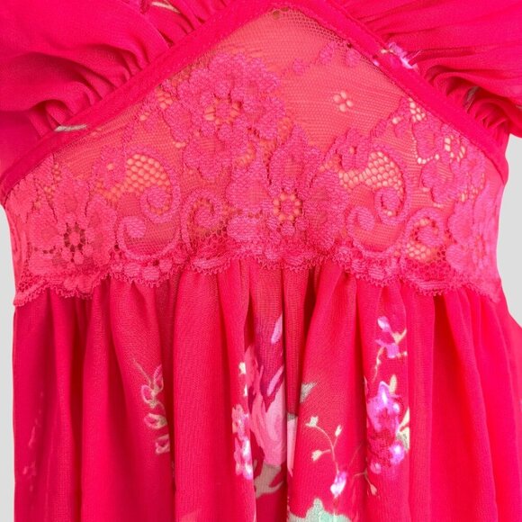 9Os Y2K Babydoll Slip Dress Women’s M Sheer Mini Red Floral Fairy Whimsigoth - Picture 4 of 14